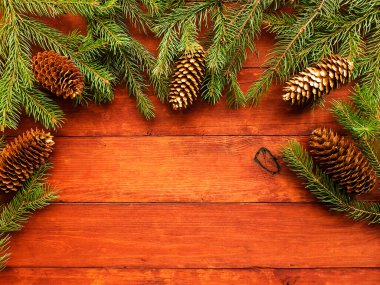 Noel ağacı dalları tahtada. Sığ dof.