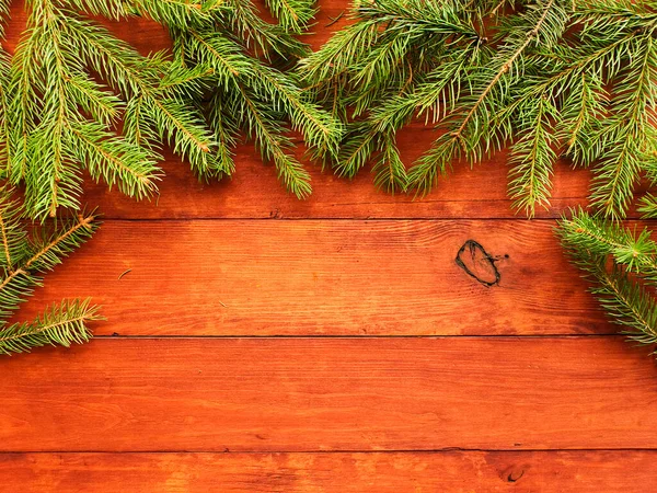 Fondo Navideño Ramas Pino Sobre Madera Dof Poco Profundo —  Fotos de Stock