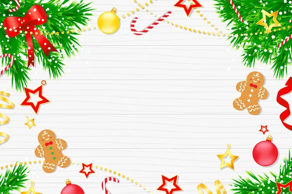 Feliz Natal Vetor Fundo Ilustração Com Ornamentos Biscoitos Gengibre Vista —  Vetores de Stock