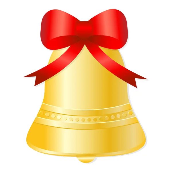 Golden Christmas Bell Red Bow Ribbon Isolated Vector Illustration — Stock Vector