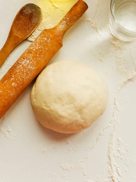 Dough Kneading Set Ingredients Preparation Baking Shallow Dof — Stock Photo, Image