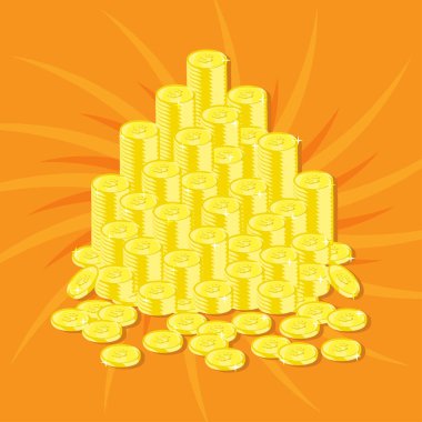 Birçok altın sikke vektör illüstrasyon arkaplanını istifler