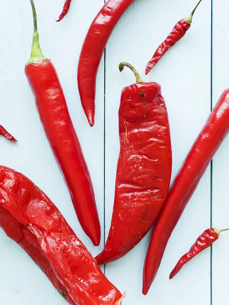 Fresh Frozen Chili Pepper Wooden Background Shallow Dof — Stock Photo, Image