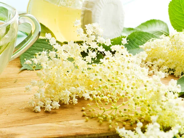 Elderberry Flowers Wooden Background Shallow Dof — Stock Photo, Image