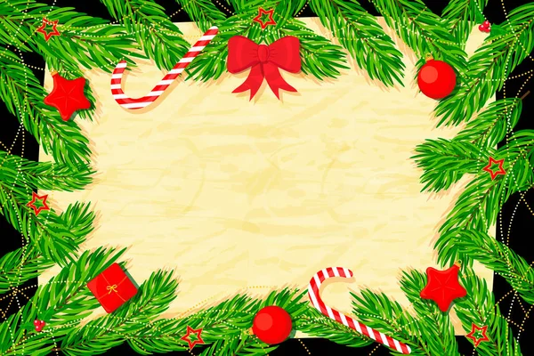 Рождественский Фон Елкой Декорациями Текстурной Бумагой Векторная Иллюстрация — стоковый вектор