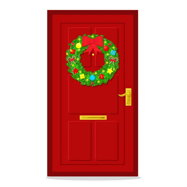 Entrada Para Casa Suburbana Porta Decorada Com Uma Grinalda Natal — Vetor de Stock