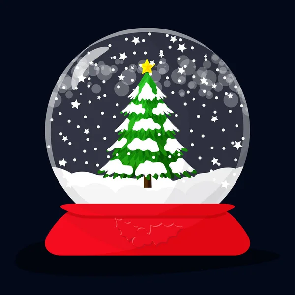 Boule Neige Avec Arbre Noël Intérieur Couverte Flocons Neige Décorée — Image vectorielle