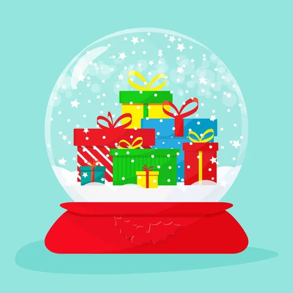 Bola Nieve Con Cajas Regalo Navidad Interior Regalos Coloridos Con — Archivo Imágenes Vectoriales