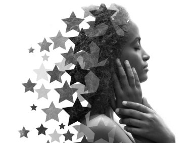 Bir dijital illüstrasyonla birleştirilmiş portre