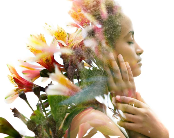 A double exposure flower portrait — Stock Photo, Image