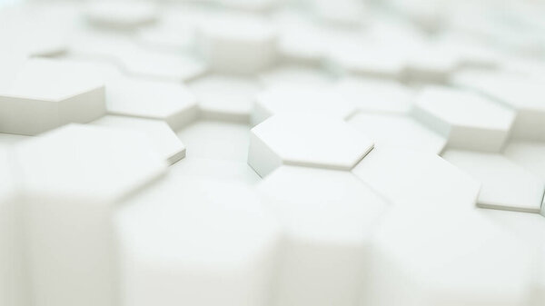 Multiple white hexagons forming a background. 3D illustration.