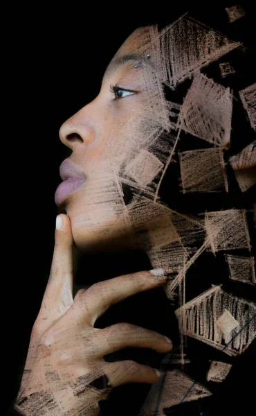 A portrait combined with geometrical art — Stock Photo, Image