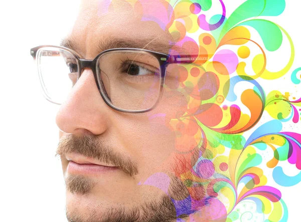 Portret mężczyzny połączony z kolorową sztuką cyfrową — Zdjęcie stockowe
