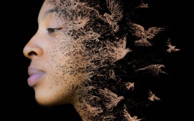 Soyut sanat kombinasyonlu sanatsal bir portre.