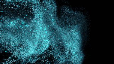 Duman fiziğini taklit eden parlak mavi parçacıklar