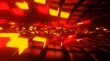 Hareket eden neon ışıkların koridoru 3B oluşturma