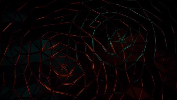 Light shining through a dark triangulated surface. 3D animation. — Stock Video