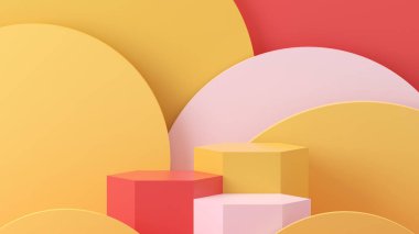 Üç renkli platformun 3 boyutlu görüntüsü.