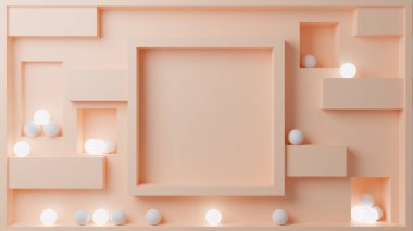 Bir çerçeve ve küreler ile sürreal 3D illüstrasyon