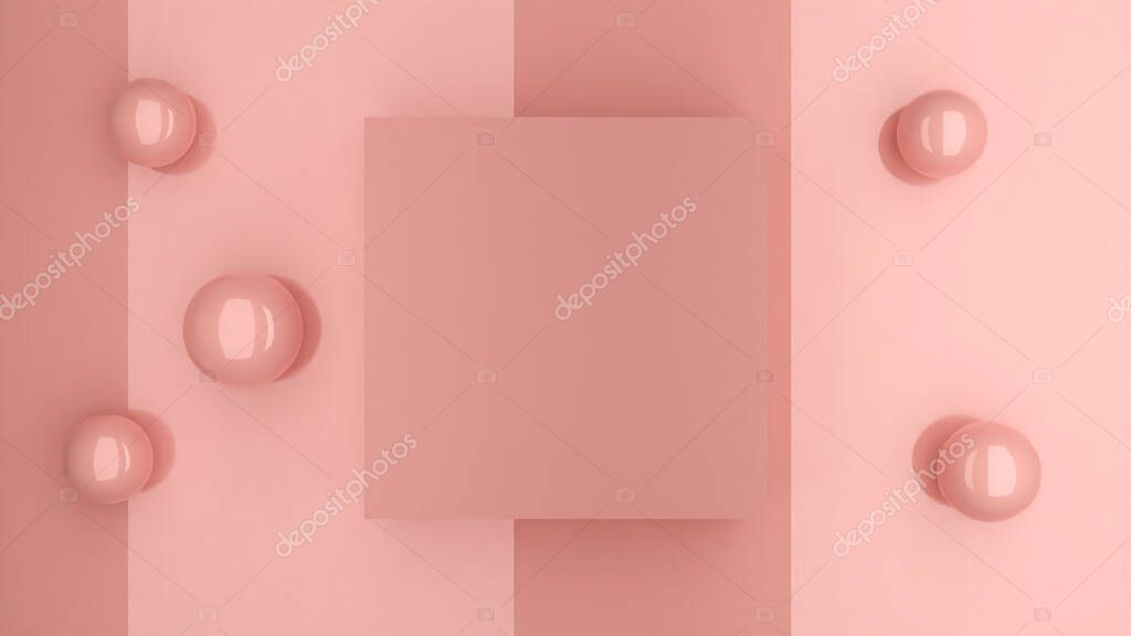 3D Illustration of spheres and a cube with space for the text.
