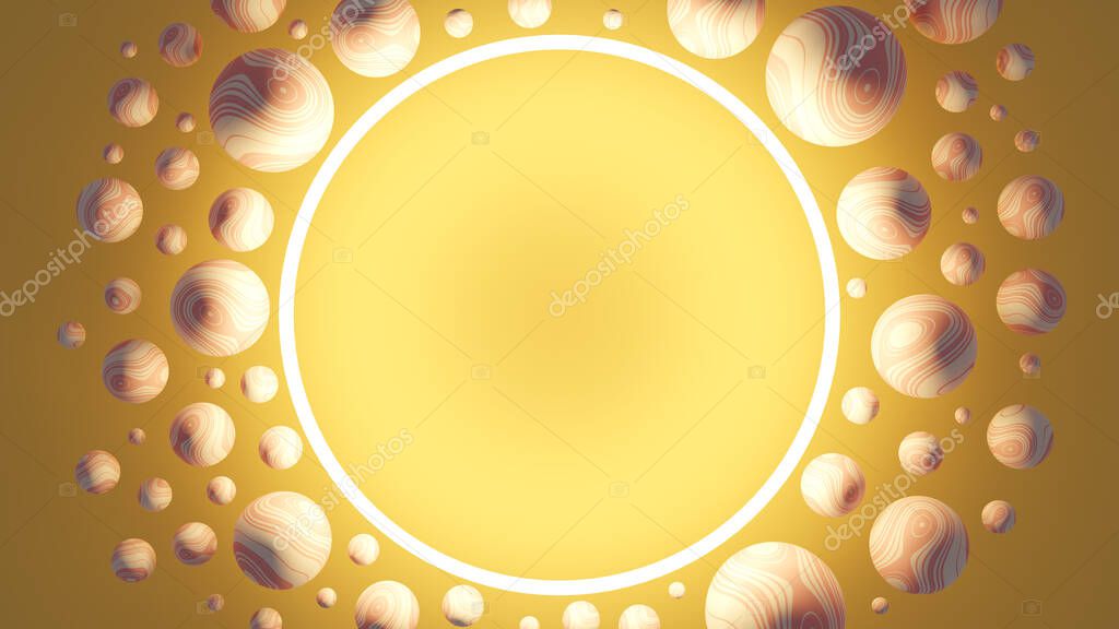 3D Illustration of a round frame surrounded with spheres