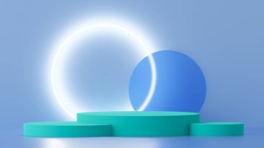 Üç platformun ve dekoratif elementlerin 3B çizimi