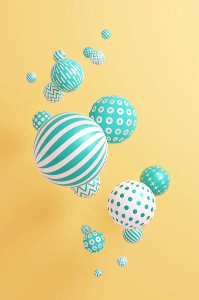 Ilustración 3D de esferas verdes y blancas sobre fondo amarillo. —  Fotos de Stock