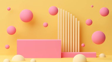 Ürün platformu olan gerçeküstü bir sahne. 3B illüstrasyon.