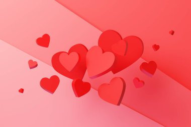 3D illustration of red hearts