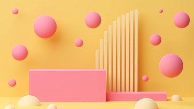 Soyut şekilli canlı üç boyutlu illüstrasyon ve bir ürün için boş alan