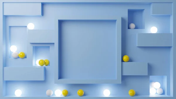 3D Ilustracja niebieskiej powierzchni i kolorowych sfer — Zdjęcie stockowe