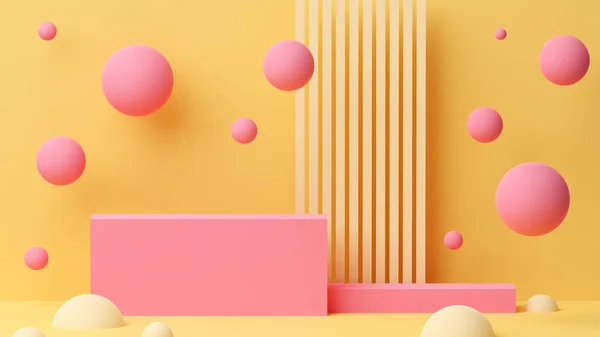 3D illusztráció absztrakt sárga és rózsaszín alakzatokkal — Stock Fotó