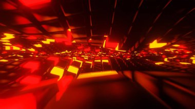 Rastgele aydınlatılmış neon küp ışıkları 3B görüntüleyici