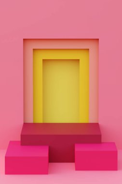 Ürün yerleştirme platformu oluşturan dikdörtgen kutuların 3B çizimi