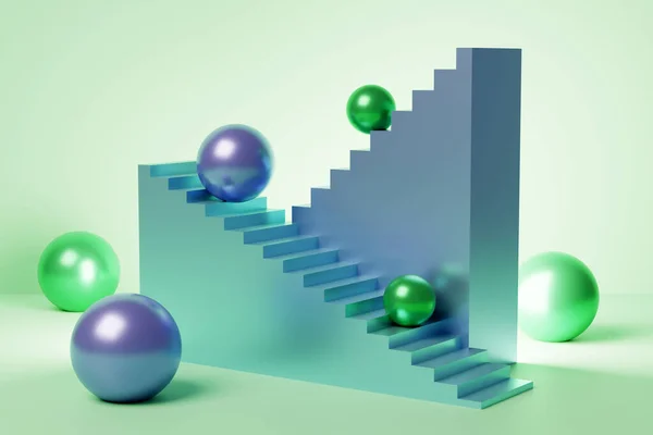 Szürreális 3D illusztráció lépcsőkkel és gömbökkel — Stock Fotó