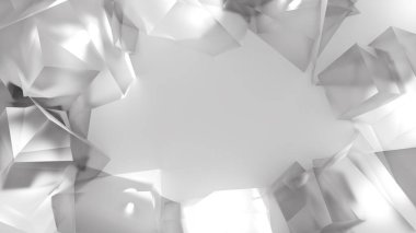 Kristallerden yapılmış parlak bir çerçeve. 3B illüstrasyon