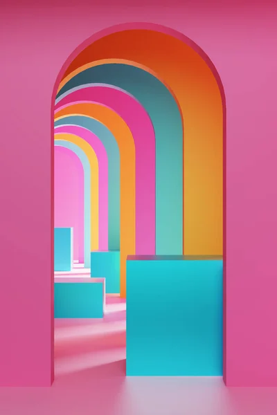 Realistische 3D illustratie van kleurrijke bogen en blokjes — Stockfoto