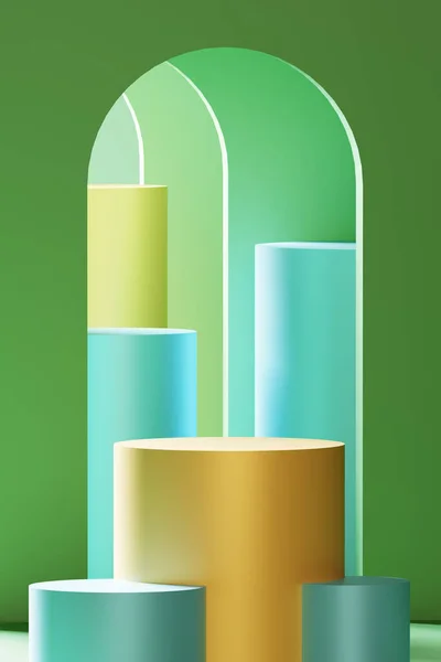 Реалістична 3D ілюстрація зелених арок і п'єдесталу — стокове фото