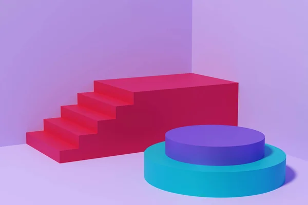 Червоні сходи і порожня платформа для продукту. 3D ілюстрація — стокове фото