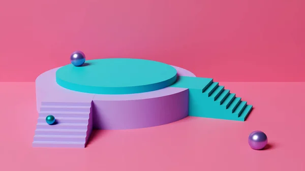 Empty pedestal against a pink wall. 3D illustration — Stock Photo, Image