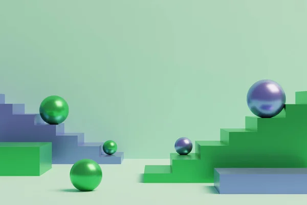 Pasos y esferas. Ilustración 3D colorida — Foto de Stock