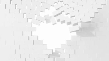 Çöken tuğla duvar. 3B illüstrasyon