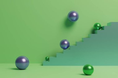 Yeşil bir merdivenin yaratıcı 3D çizimi