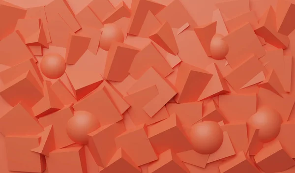 Pomerančové kostky a koule tvořící abstraktní pozadí. 3D ilustrace — Stock fotografie