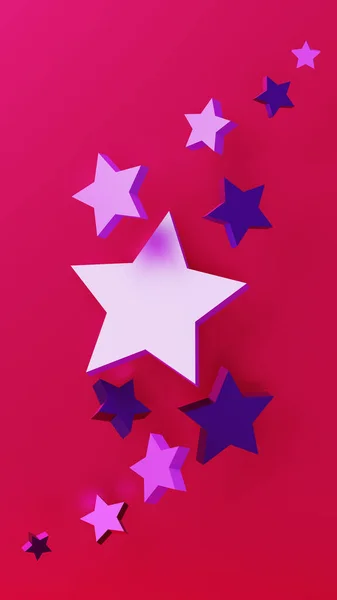 3D иллюстрация фиолетовых звёзд на красном фоне — стоковое фото