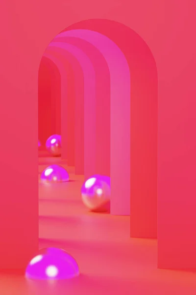 3D illustration of vibrant arches and glossy spheres — Stock Photo, Image
