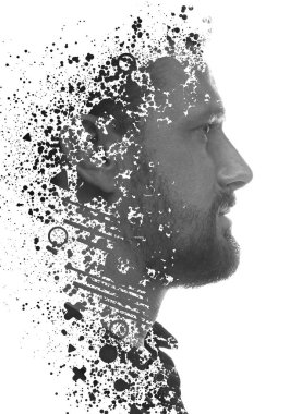 Bir erkek profilinin parçalanmış portresi