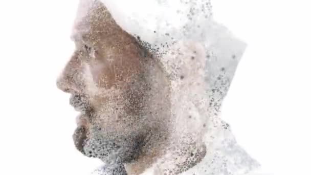 Kreatywny portret męskiego profilu połączony z piaskową fakturą sztuki cyfrowej — Wideo stockowe