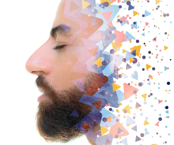 A portrait of a bearded man with triangles — Stock Photo, Image