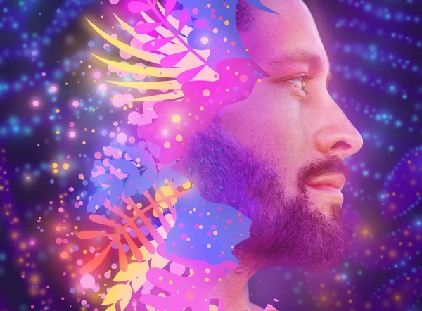 Um retrato colorido artístico digitalmente manipulado de um perfil de homem — Fotografia de Stock